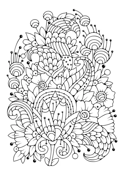 Coloring Book Page Children Adults Black White Flowers Drawing — Stock Photo, Image