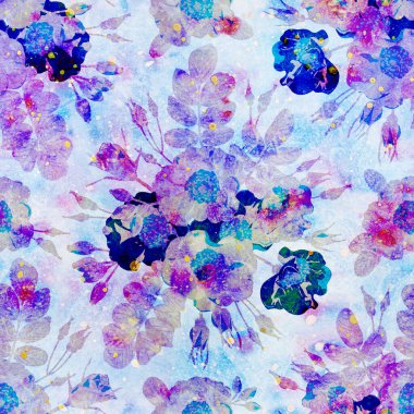 Çiçek süsü ile kusursuz desen. Tasarım, ambalaj, ambalaj için Raster çizimi. Suluboya biçimi.