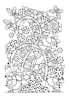 Çocuklar ve yetişkinler için boyama kitabı sayfası. Çizim için siyah beyaz çiçekler.