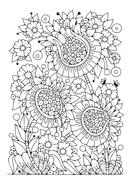 Illustration För Färgläggning Konstterapi Blomma Färg Sida — Stock vektor