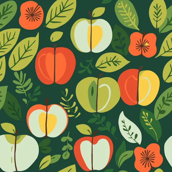 Бесшовный Рисунок Разноцветными Яблоками Простом Плоском Стиле Иллюстрация Дизайна Упаковки — стоковый вектор