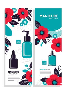 Manikür stüdyosu ya da güzellik salonu için dizayn seti. Basit düz biçim.