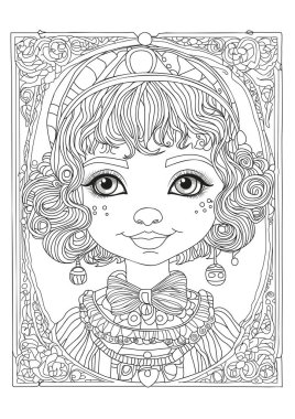 Boyama sayfası. Çocuklar ve yetişkinler için sanat terapisi. Takım elbiseli şirin bir palyaço. Sanat çizgisi. Renklendirme için resim.