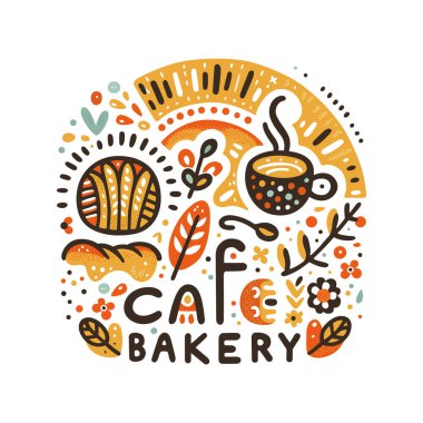 Bir fırın ve kahve dükkanının logosu. Düz vektör illüstrasyonu.