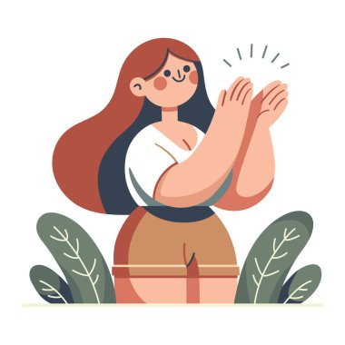 Genç bir kadın, meslektaşlarını tanıyor ya da önemli bir olayı destekliyormuş gibi ellerini çırpıyor..