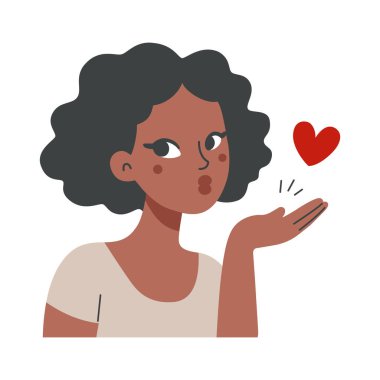 Kısa saçlı hoş bir genç kadın olumlu duygular gösteriyor, öpücük yolluyor..