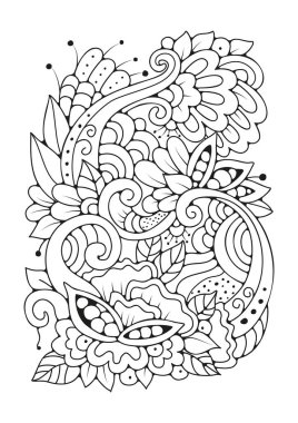 Çocuklar ve yetişkinler için çiçek boyama sayfası. Sanat terapisi. Renklendirme için siyah beyaz arkaplan.