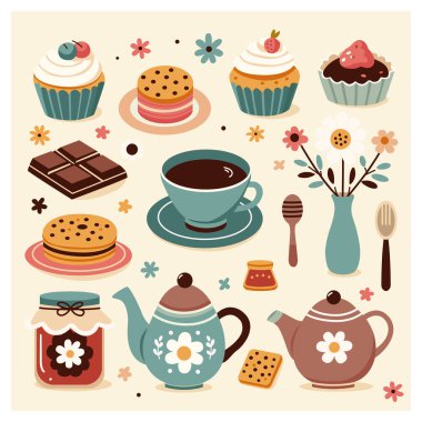 Çay, yemek ve tatlı için bir takım eşyalar..