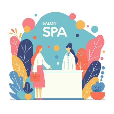 Spa otelinin resepsiyonunda iki kadın arasındaki iletişim..