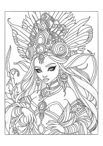 Güzel takım elbiseli genç bir kadının portresi. Çocuklar ve yetişkinler için boyama. Renklendirme için resim.