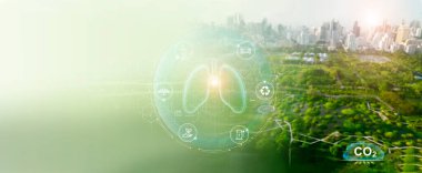 Şehirdeki doğal yeşillik, kirlilik içinde yaşayan insanların temiz ciğerleri olarak hizmet veriyor. Akıllı şehir, çevrenin korunması ve ekolojik, ESG, yeşil enerji, sürdürülebilir enerji. 