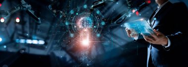 Endüstri 4.0, endüstriyel devrim ve teknolojinin ilerlemesi Yapay Zeka, Al Deep Learning, yenilikçi ve dijital teknolojinin gelecekteki endüstriyel işletmeler için dönüşümü