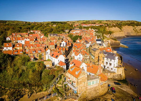 A view of Robin Hood\'s Bay, a picturesque old fishing village on the Heritage Coast of the North York Moors, UK