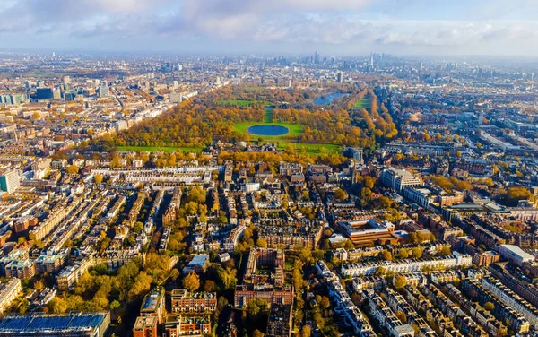 Flygfoto Över West Kensigton Och Hyde Park London Hösten England — Stockfoto