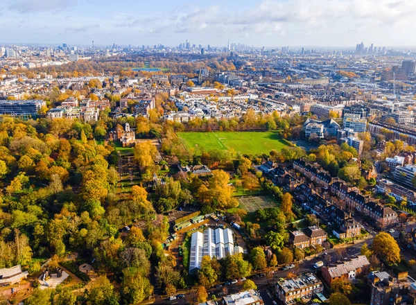 Vista Aérea Del Holland Park Oeste Londres Otoño Inglaterra Reino —  Fotos de Stock