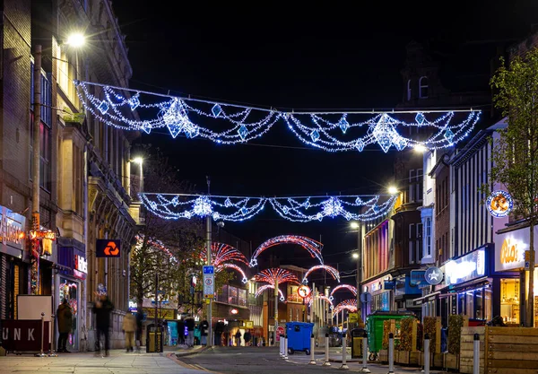 Vista Noche Leicester Una Ciudad Región East Midlands Inglaterra Época — Foto de Stock
