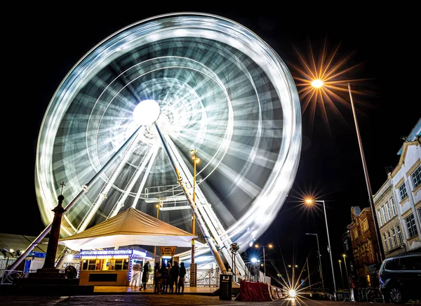 stock image View of night Leicester, a city in England's East Midlands region, in Christmas time, UK