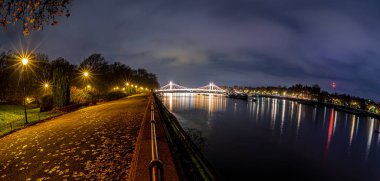 Albert Köprüsü ve Battersea Parkı 'nın gece yarısı görüntüsü, Londra, İngiltere