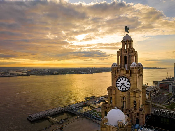 Aerial View Royal Liver Building Grade Listed Building Liverpool England — Stock Photo, Image