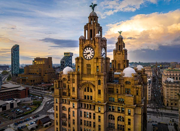 Widok Lotu Ptaka Budynek Royal Liver Budynek Klasy Liverpoolu Anglia — Zdjęcie stockowe