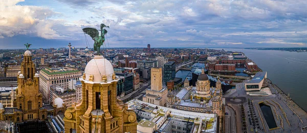 Widok Lotu Ptaka Budynek Royal Liver Budynek Klasy Liverpoolu Anglia — Zdjęcie stockowe