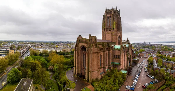 Aerial View Liverpool Cathedral Seat Bishop Liverpool Biggest Cathedral Britain — Stock Photo, Image