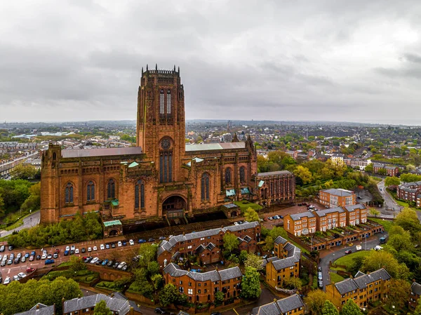 Flygfoto Över Liverpools Katedral Säte För Biskopen Liverpool Och Den — Stockfoto