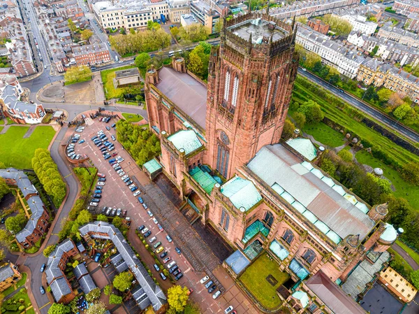 Aerial View Liverpool Cathedral Seat Bishop Liverpool Biggest Cathedral Britain — Stock Photo, Image