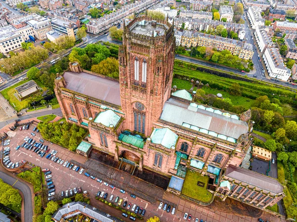 Flygfoto Över Liverpools Katedral Säte För Biskopen Liverpool Och Den — Stockfoto