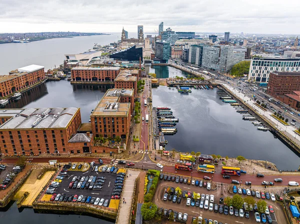 Aerial View Liverpool Waterfront Lively Cultural Hub River Mersey England — Stock Photo, Image