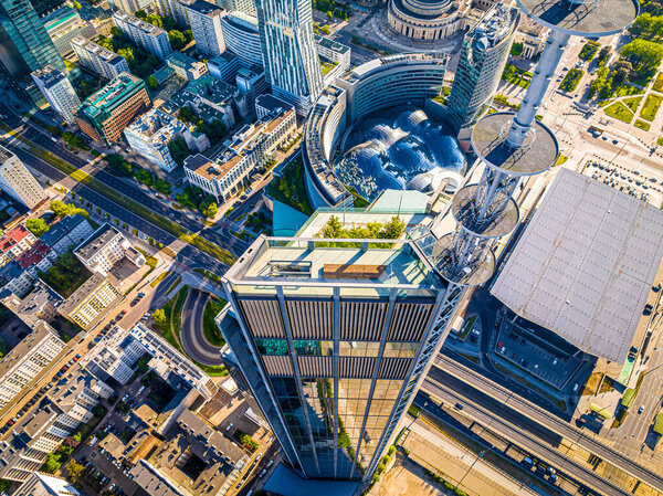 Aerial view of Warsaw skyscrappers in the business center of the city, Poland