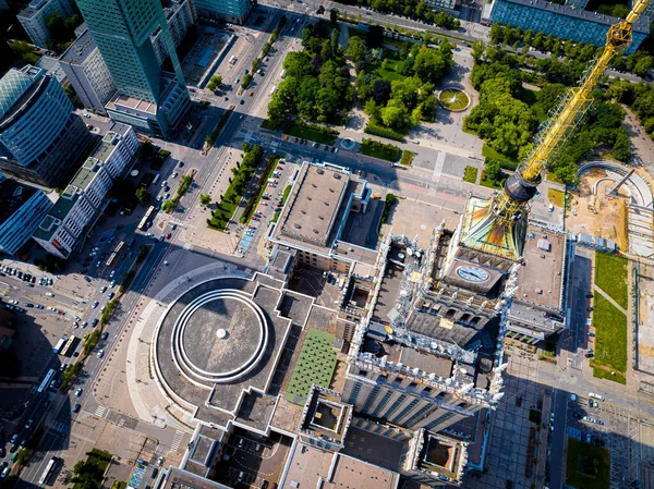 Vedere Aeriană Centrului Orașului Varșovia Palatul Culturii Științei Mijloc Polonia — Fotografie, imagine de stoc