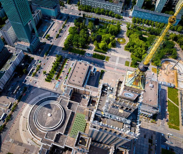 Vista Aérea Centro Cidade Varsóvia Com Palácio Cultura Ciência Meio — Fotografia de Stock