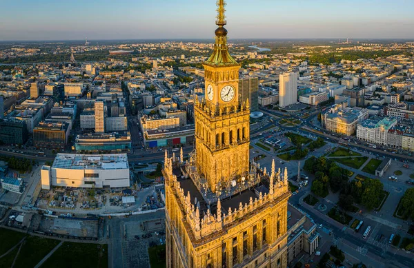 Vista Aérea Del Centro Varsovia Con Palacio Cultura Ciencia Centro — Foto de Stock