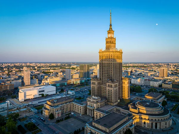 Aerial View Warsaw City Center Palace Culture Science Middle Poland — Stock Photo, Image