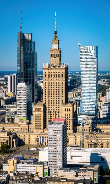 Luchtfoto Van Warschau Skyline Met Paleis Van Cultuur Wetenschap Het — Stockfoto