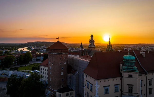 Vista Sul Tramonto Del Castello Wawel Residenza Fortificata Sul Fiume — Foto Stock