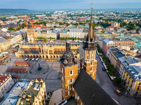 Flygfoto Över Marys Basilika Gamla Staden Krakow Polen Europa — Stockfoto