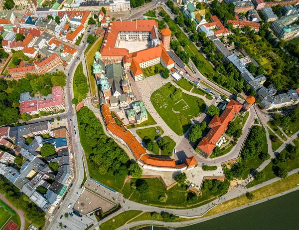 Flygfoto Över Wawel Slott Befäst Residens Vid Floden Vistula Krakow — Stockfoto