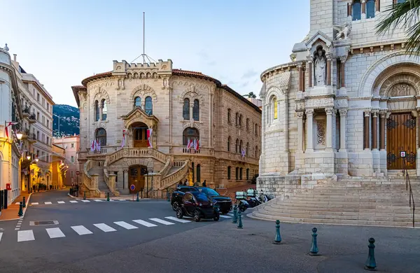 Solnedgång Syn Den Gamla Staden Monaco Suverän Stadsstat Den Franska — Stockfoto