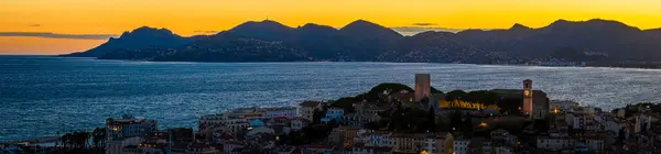 Flygfoto Över Cannes Semesterort Franska Rivieran Känd För Sin Internationella — Stockfoto