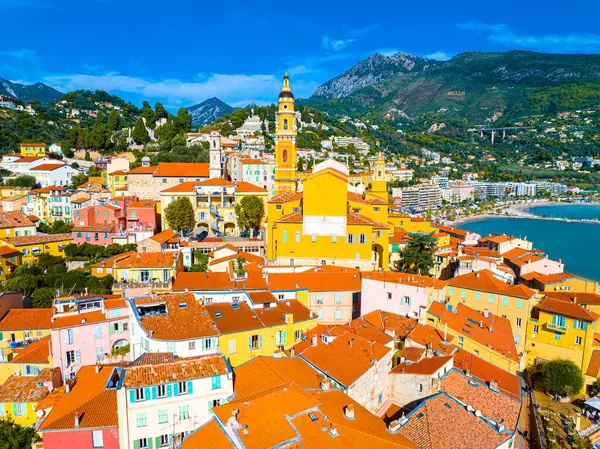 stock image View of Menton, a town on the French Riviera in southeast France known for beaches and the Serre de la Madone garden, France