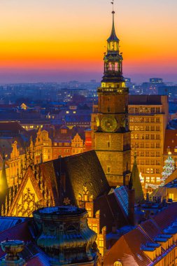 View of Wroclaw market square after sunset, Poland, EU clipart