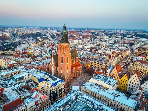 Flygfoto Över Wroclaw Vintern Polen — Stockfoto