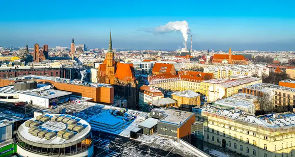 Luchtfoto Van Wroclaw Winter Polen — Stockfoto