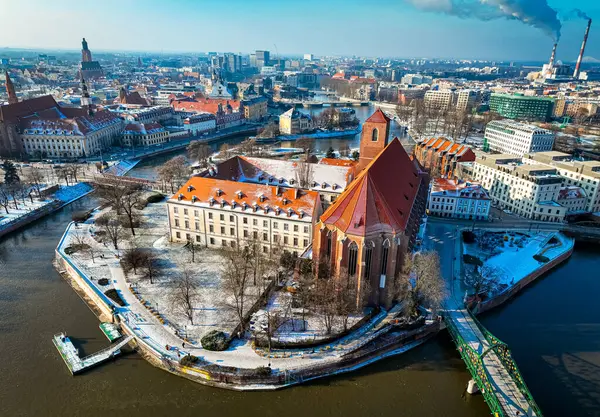 Widok Lotu Ptaka Wrocław Zimą Polska — Zdjęcie stockowe