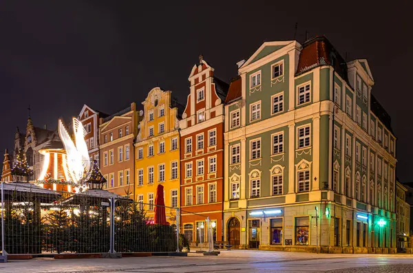 Вид Рыночную Площадь Вроцлава После Заката Польша — стоковое фото
