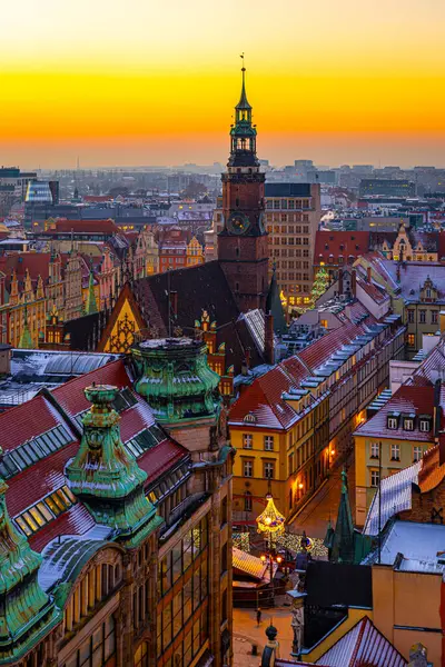 Zicht Wroclaw Marktplein Zonsondergang Polen — Stockfoto