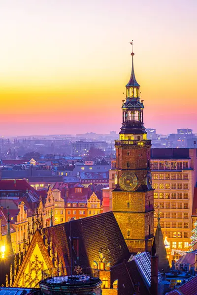 Blick Auf Den Breslauer Marktplatz Nach Sonnenuntergang Polen — Stockfoto