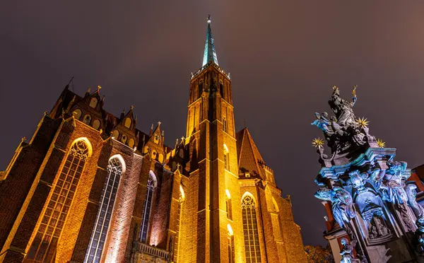 View Collegiate Church Holy Cross Wroclaw Night Poland — Stock Photo, Image
